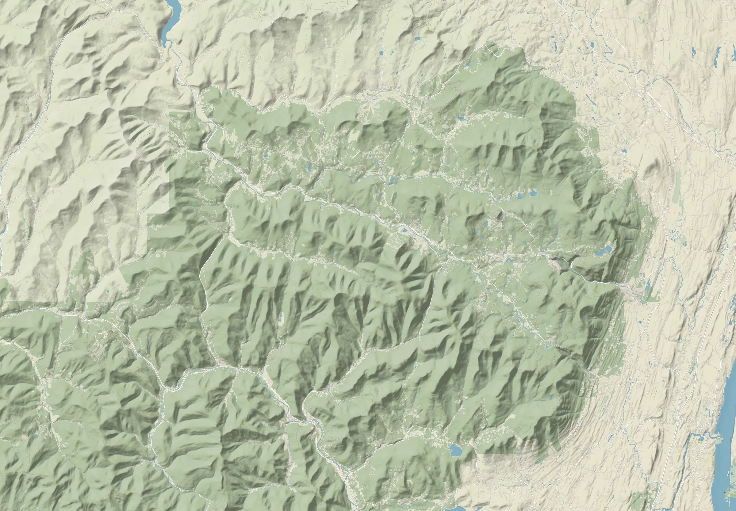Relief map of the northern Catskills around Le Chalet