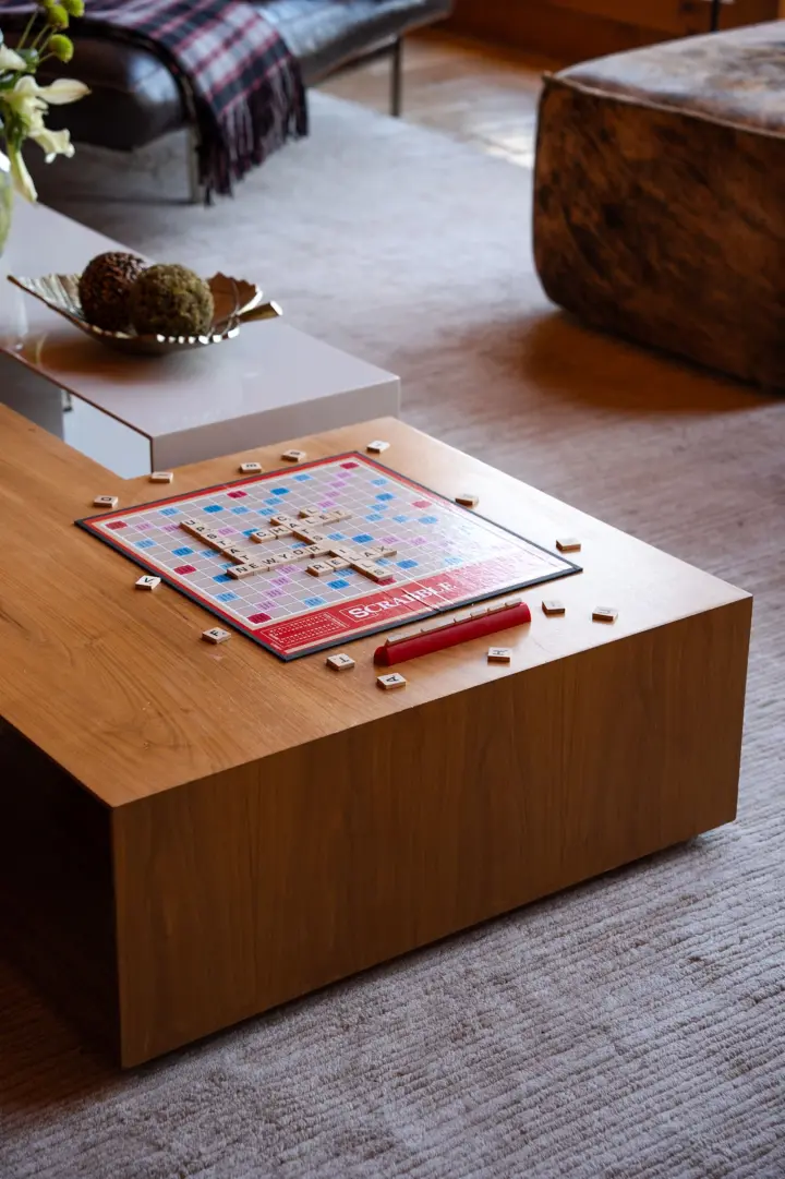 Scrabble is just one of the many board games in our "games and toys" closet