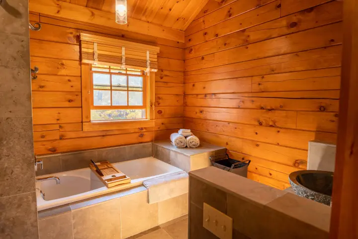 The master bathroom has a soaking tub and a shower that doubles as a steam shower to give you that spa feeling.