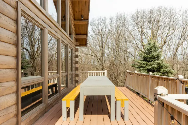 The front deck is perfect for dinner with a large group (the table is over 150” long and easily sits 12-14 people). The view from here is spectacular.