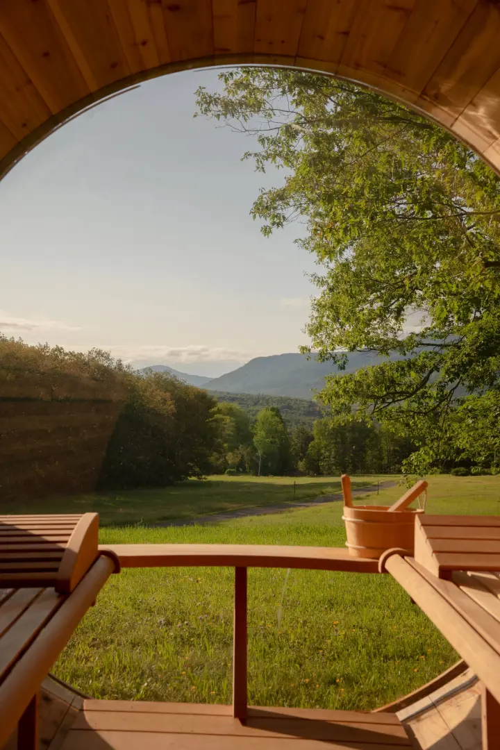 View on Hunter Mountain from the cedar barrel sauna.