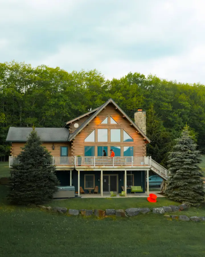 Birdseye view of Le Chalet in the summer.