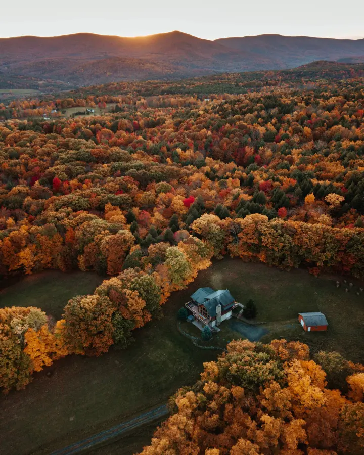 Sunset with fall foliage color explosion - words are not enough to express the beauty of nature in the fall.